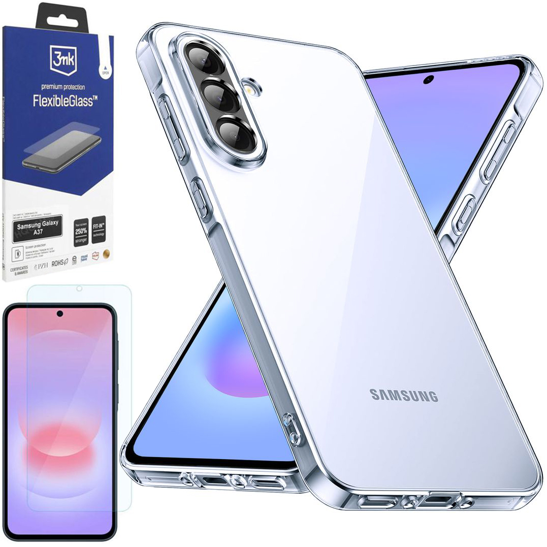 Cienkie Etui Flex | Clear + SZKŁO 3mk Flexible Glass do Samsung Galaxy A37 5G