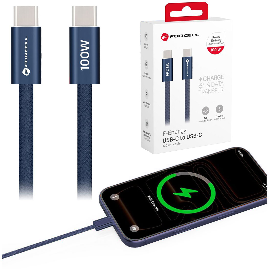 Forcell | Szybki Kabel USB-C 100W PD QC4.0 | 1.2m | Blue