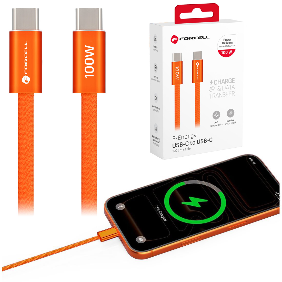 Forcell | Szybki Kabel USB-C 100W PD QC4.0 | 1.2m | Orange