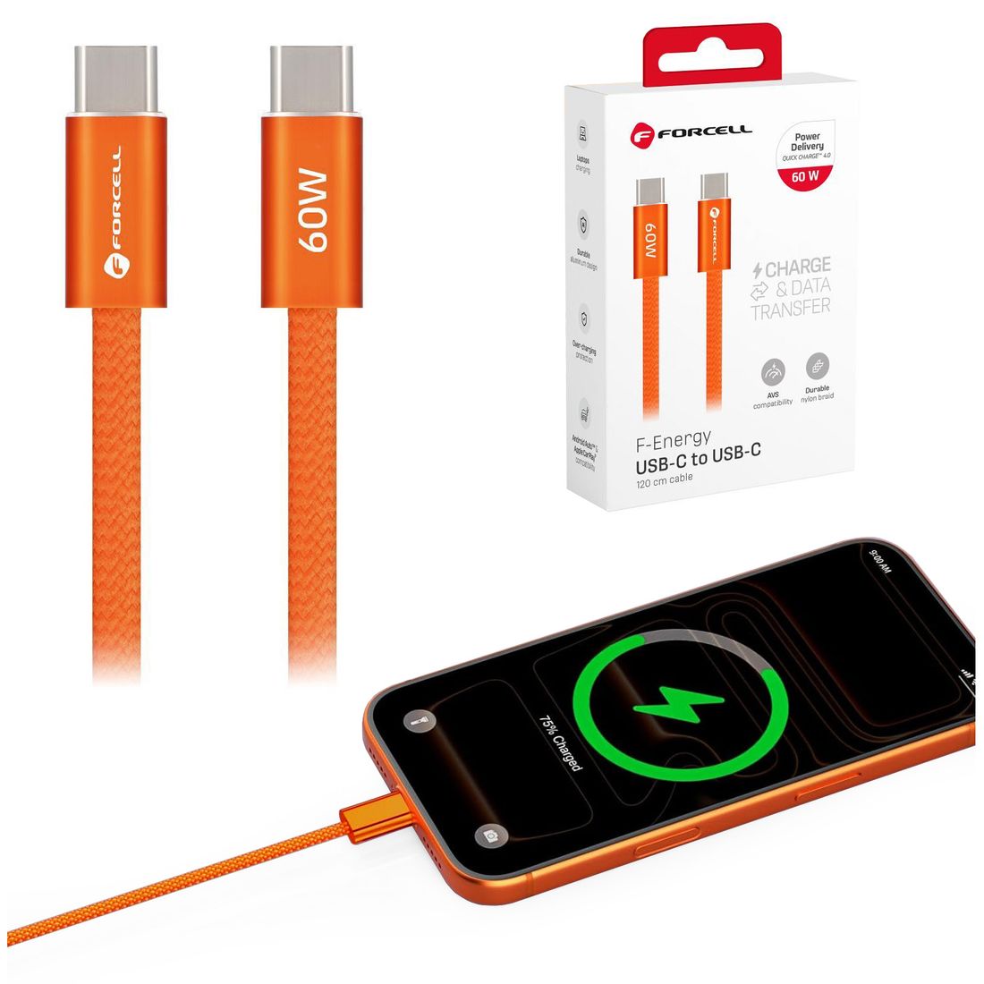 Forcell | Szybki Kabel USB-C 60W PD QC4.0 | 1.2m | Orange
