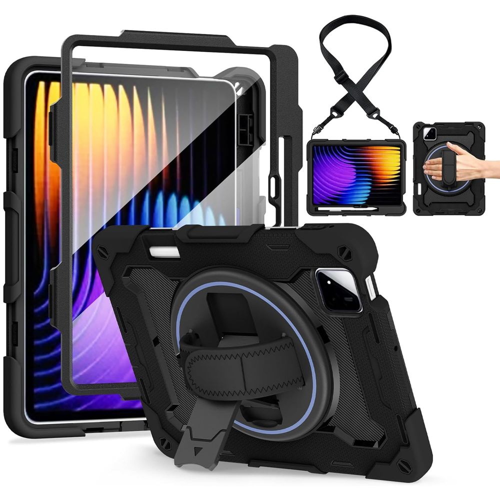 Pancerne Etui ARMOR 360° z Uchwytem i Podstawką | Czarne do Xiaomi Pad 8 / 8 Pro