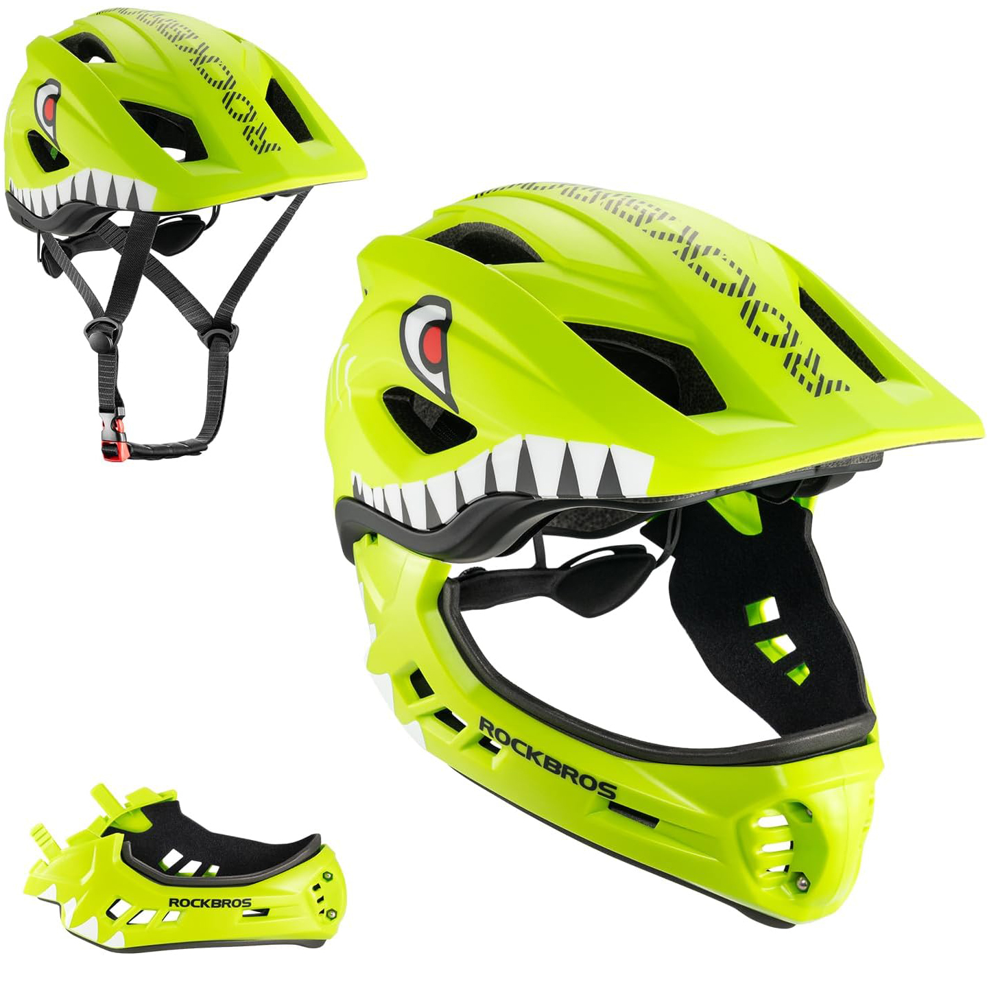 RockBros | Kask Rowerowy Full Face z Odpinaną Szczęką dla Dziecka | M 54-58cm | Green Shark