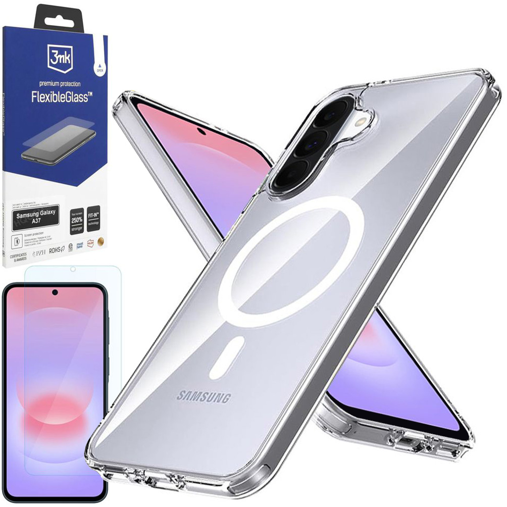 Etui 3mk Armor Mag Case | Clear + SZKŁO 3mk Flexible Glass do Samsung Galaxy A37 5G