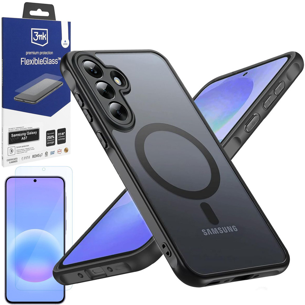 Etui Hybrydowe Magnetic Case | Matte Black + SZKŁO 3mk Flexible Glass do Samsung Galaxy A57 5G