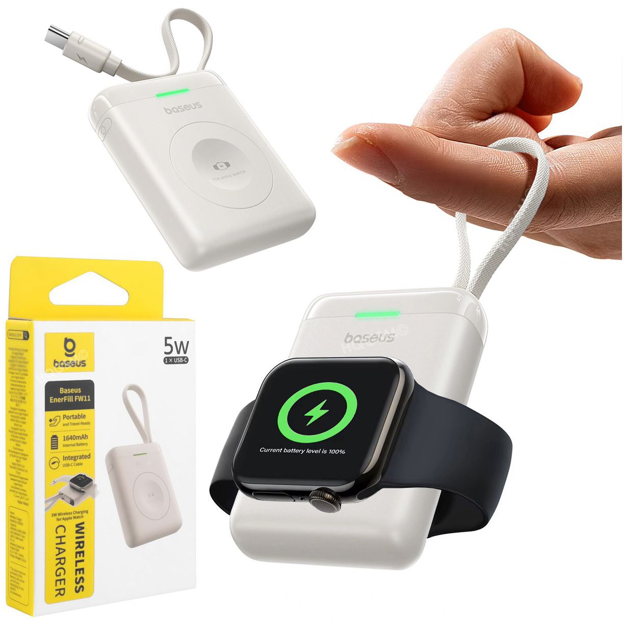 Baseus FW11 | Kompaktowa Ładowarka 5W Powerbank Brelok 1640mAh | Starlight do Apple Watch