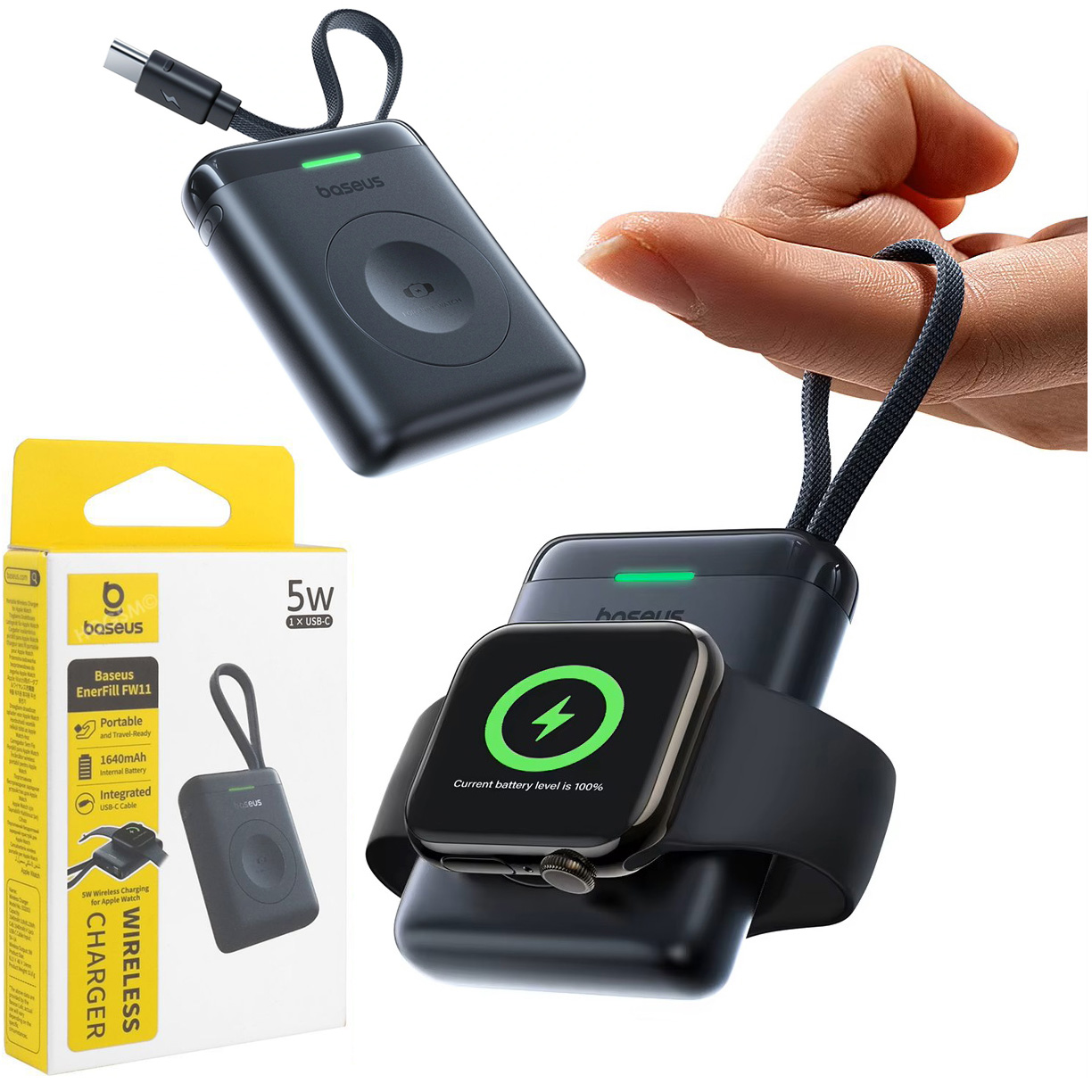 Baseus FW11 | Kompaktowa Ładowarka 5W Powerbank Brelok 1640mAh | Midnight do Apple Watch