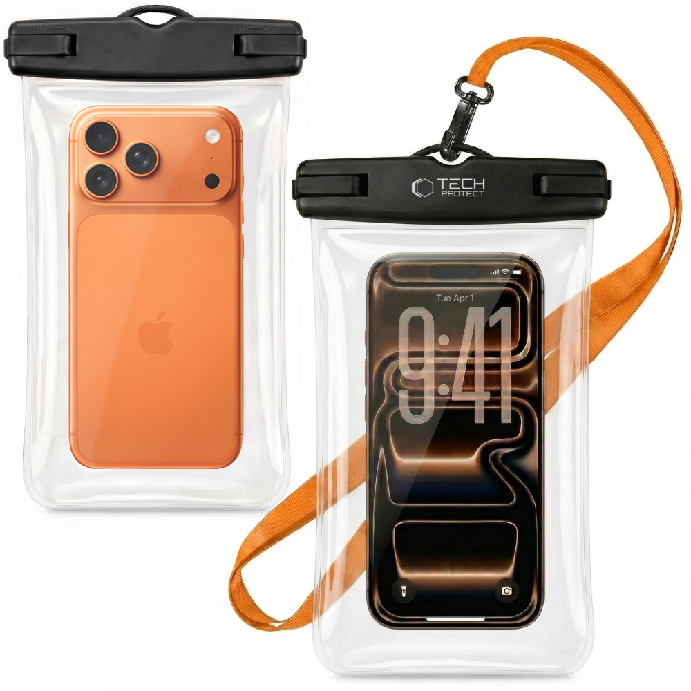 TP | Uniwersalne Wodoszczelne Etui IPX8 na Telefon | do 6.9″ | Czarne & Pomarańczowe