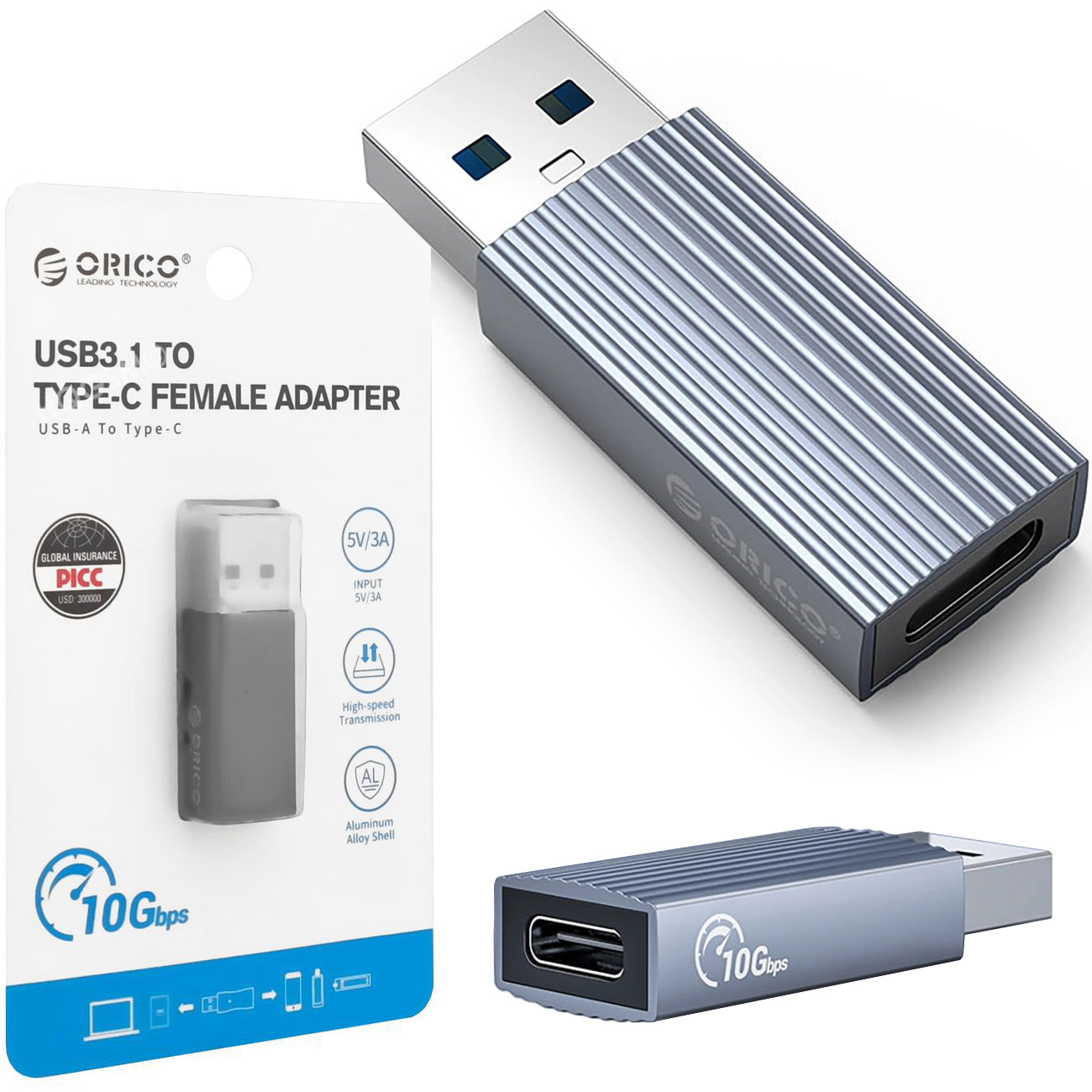 Orico | Adapter Przejściówka USB3.1 USB-A na USB-C | 10Gb/s 3A