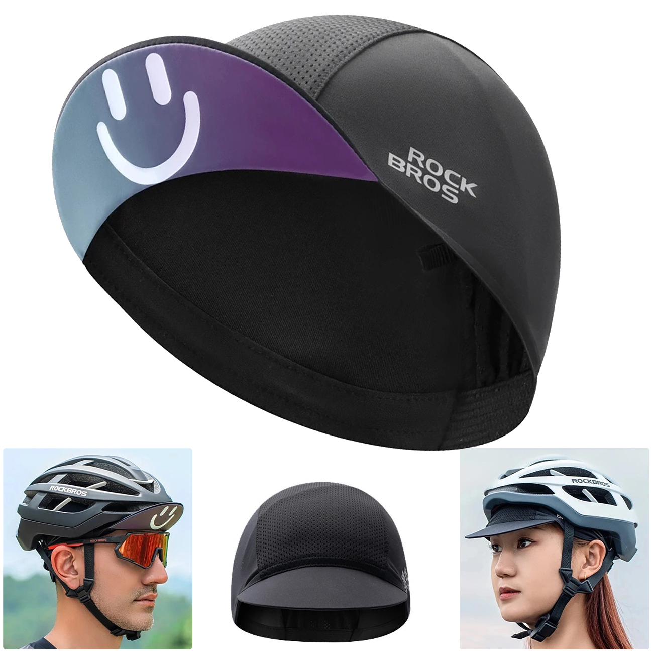 Rockbros | Czapka Rowerowa z Daszkiem | Kolarska pod Kask Oddychająca | Czarna