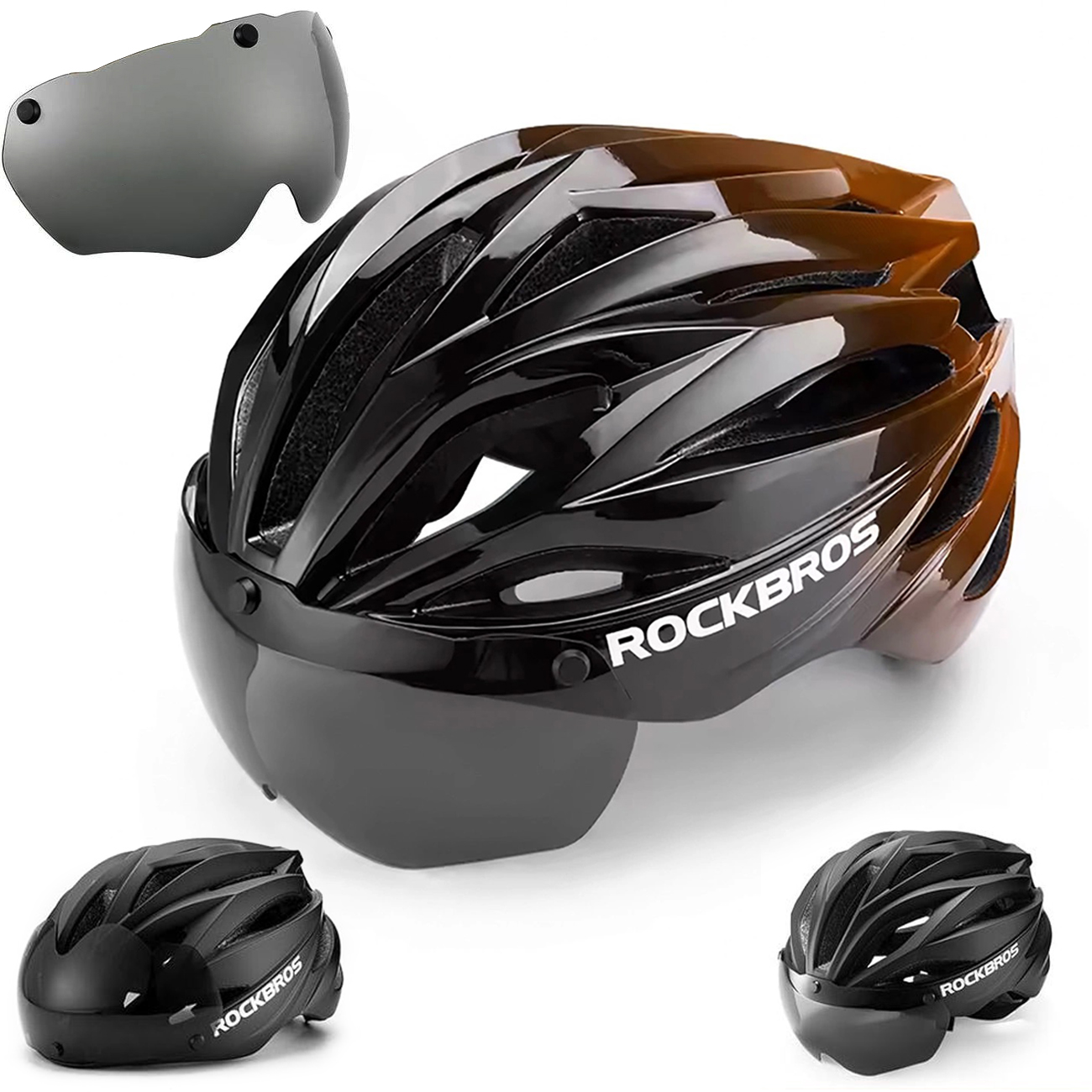 RockBros | Kask Rowerowy z Magnetycznymi Okularami UV | Unisex 58-62cm | Black Copper