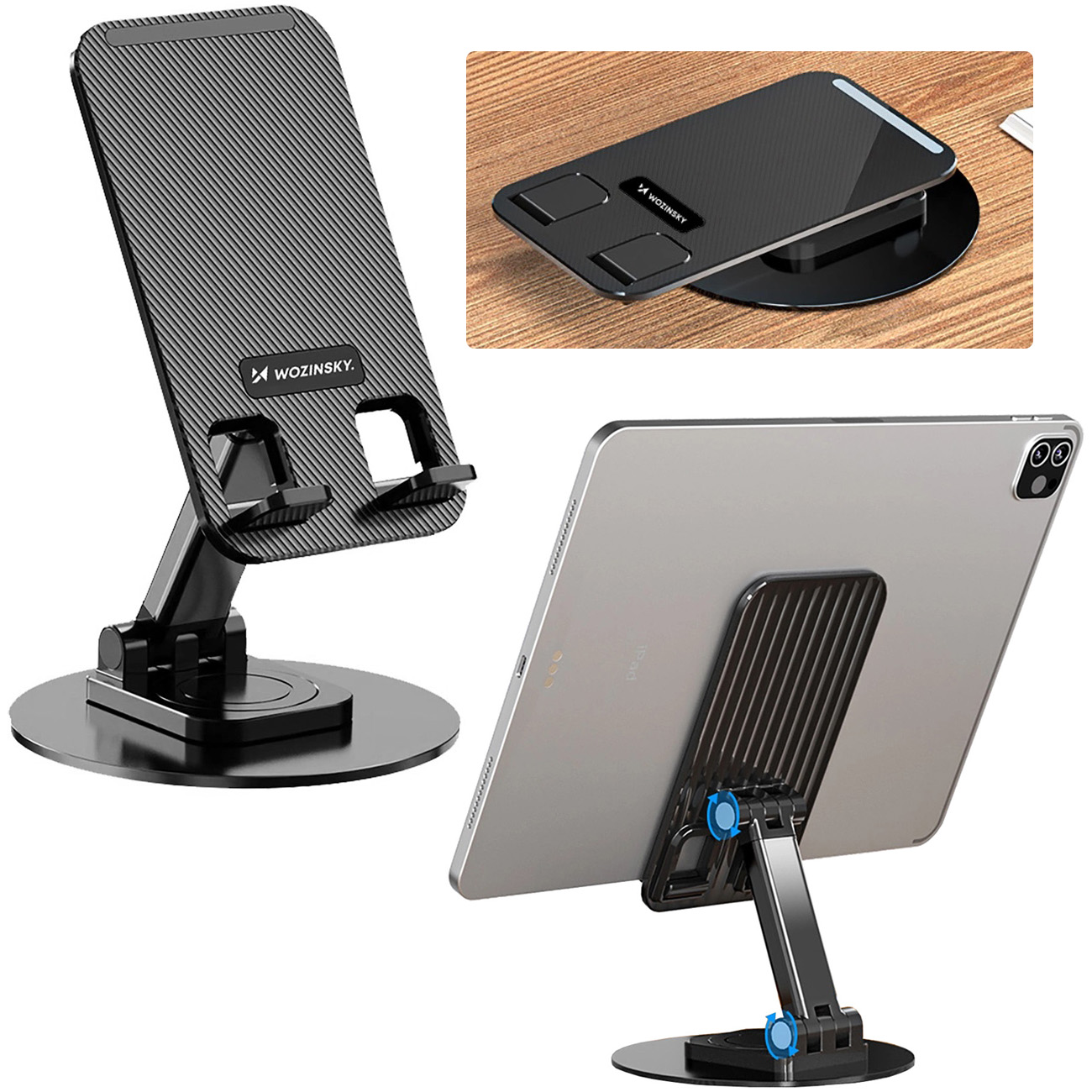 Uchwyt Stojak na Tablet i Telefon | Obrotowy Regulowany | Czarny