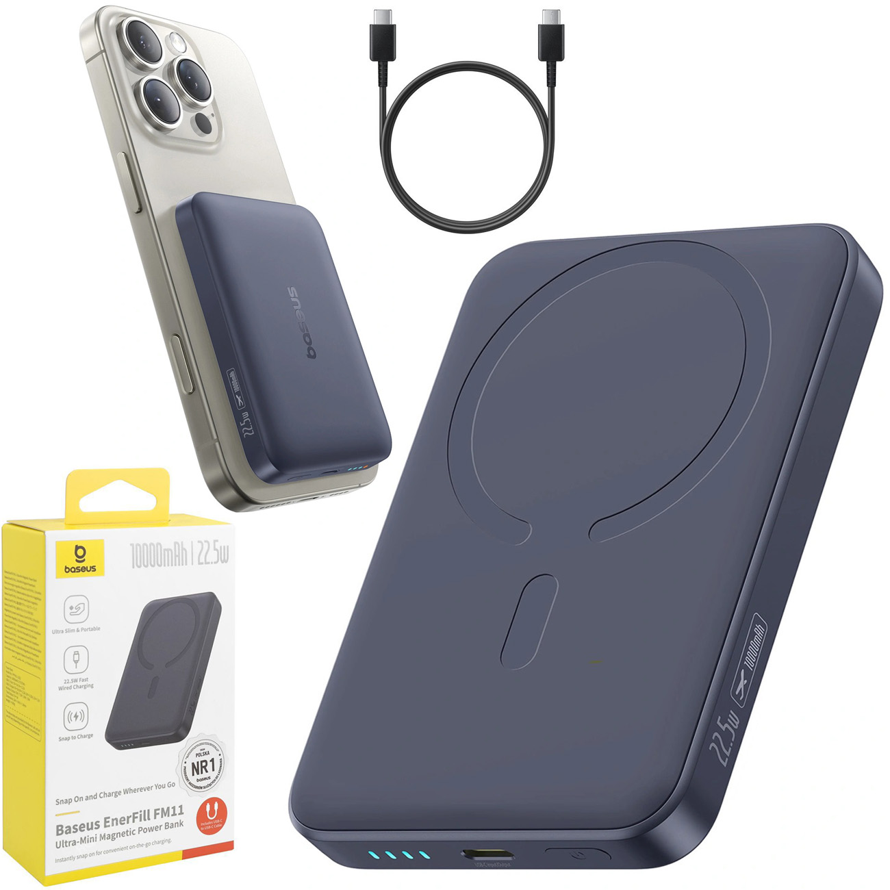 Baseus FM11 | Magnetyczny Powerbank 22.5W z Qi2 MagSafe 15W 22.5W | 10000mAh | Grafitowy