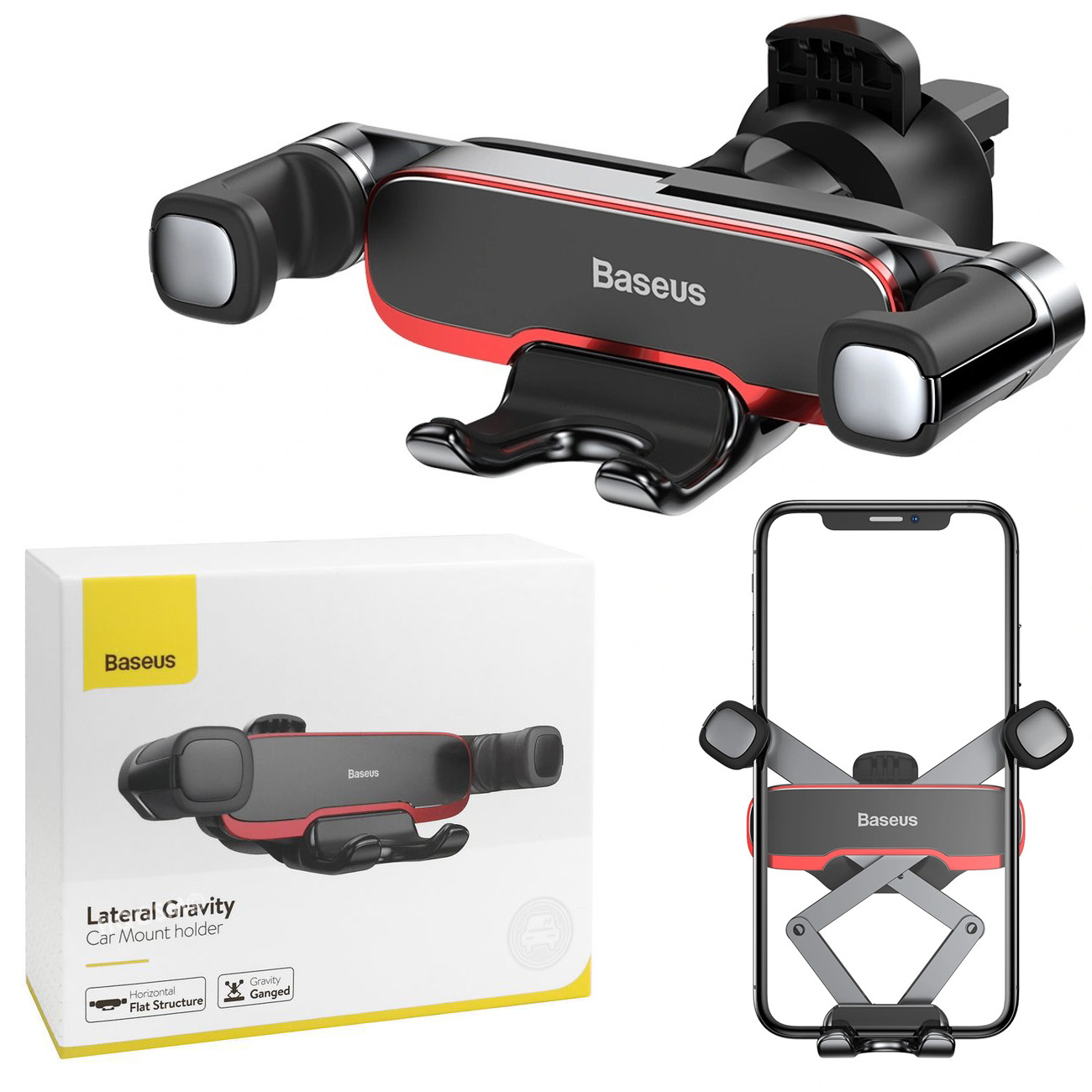 Baseus Gravity | Grawitacyjny Uchwyt Samochodowy do Kratki Nawiewu | Czarny & Czerwony