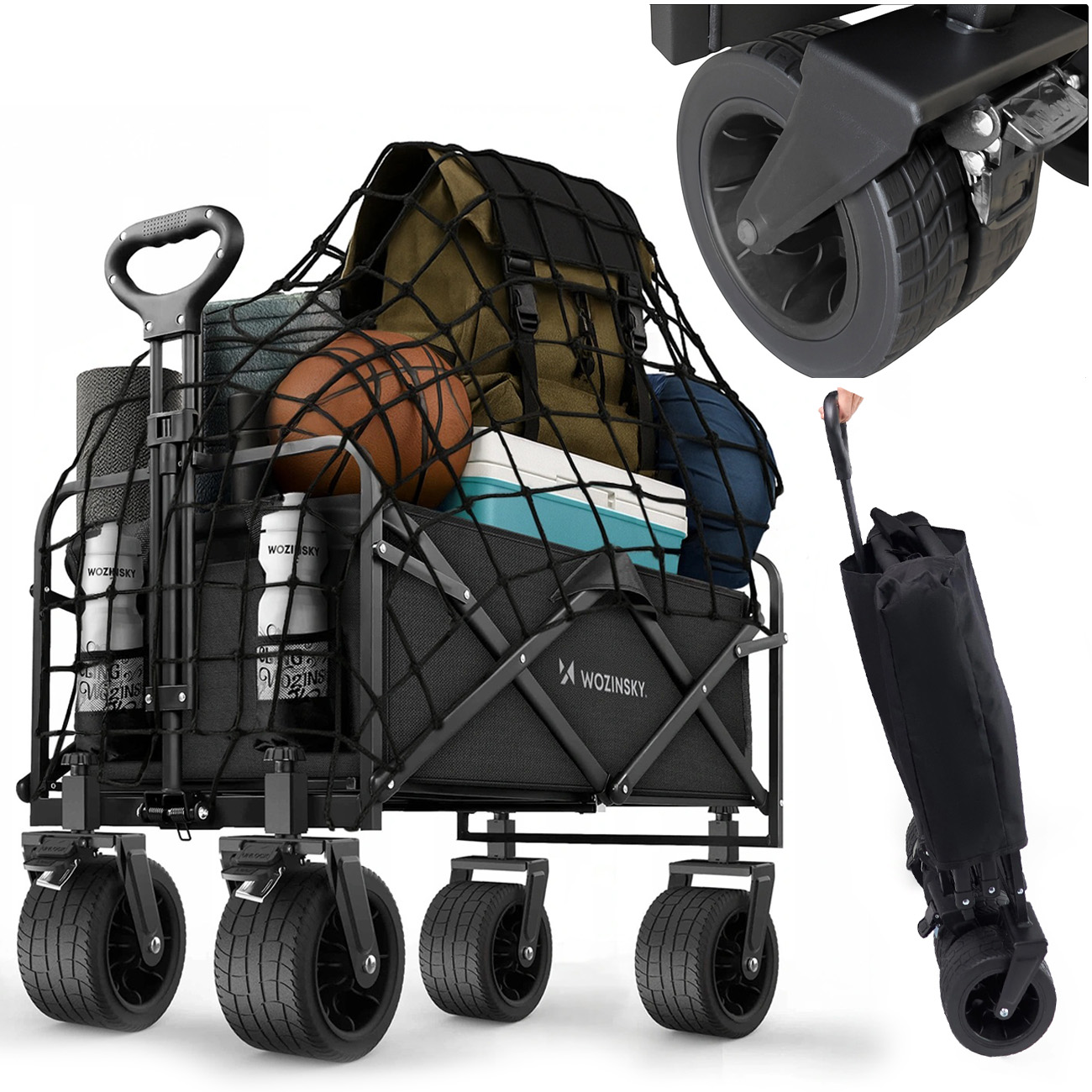 Wózek Transportowy 120l | Składany Turystyczny | Koła Terenowe + Siatka Zabezpieczająca