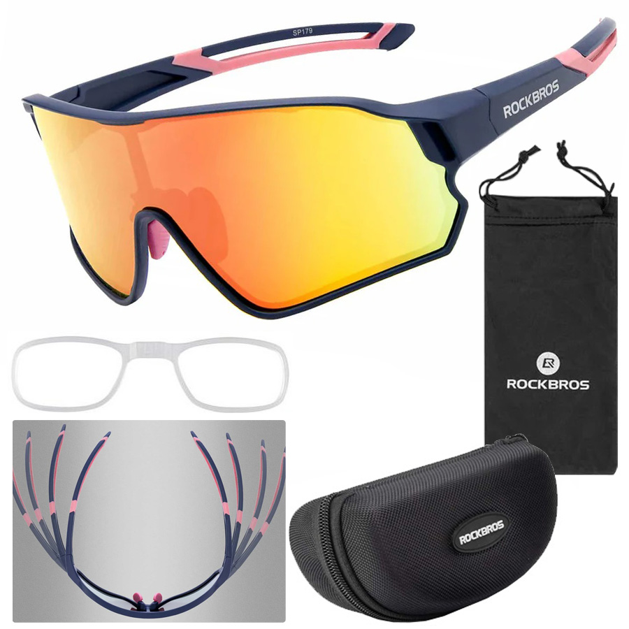 RockBros | Okulary Rowerowe Polaryzujące | UV400 | Niebiesko-różowe