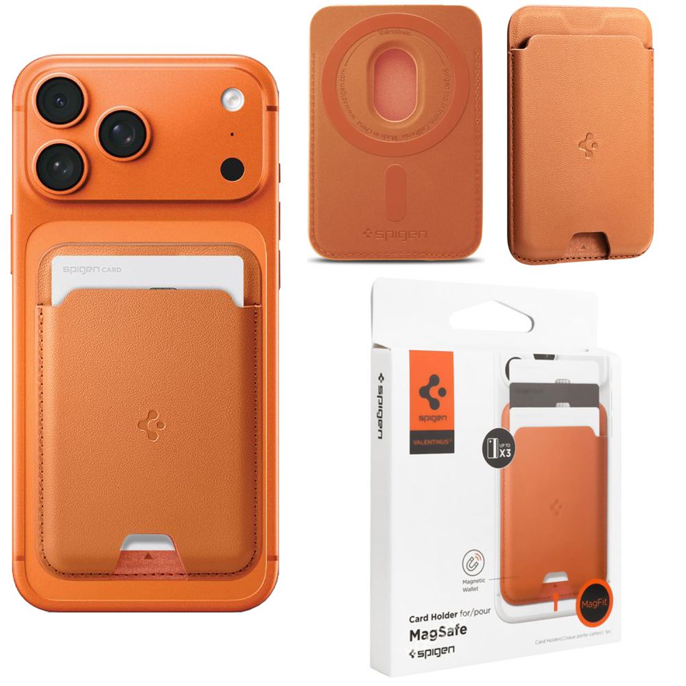 Spigen Valentinus Card Holder | Etui Portfel na 3 Karty | MagSafe | Metallic Orange