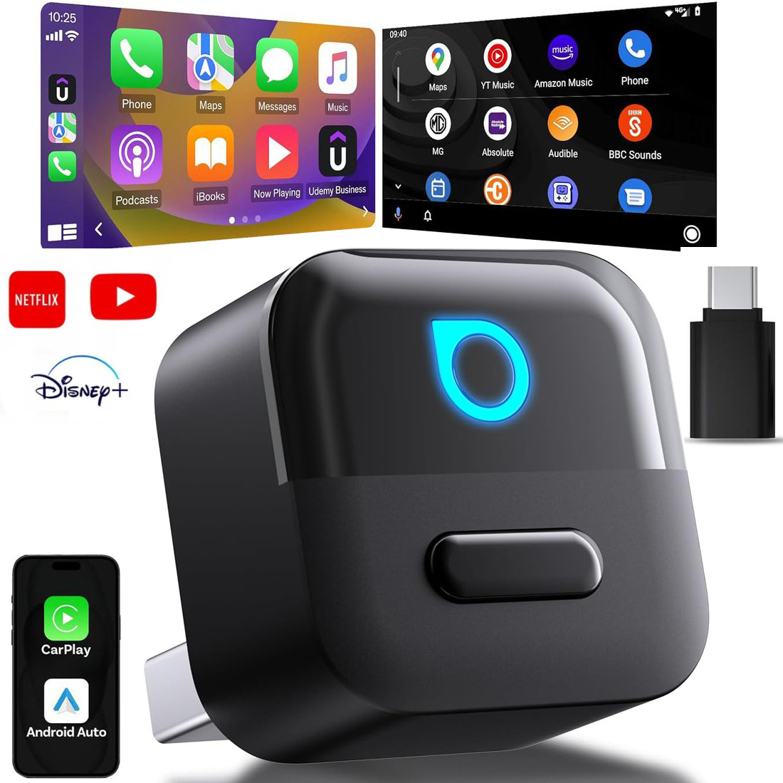 Ottocast Mini Pico | Bezprzewodowy Adapter do Samochodu z Apple CarPlay i Android Auto