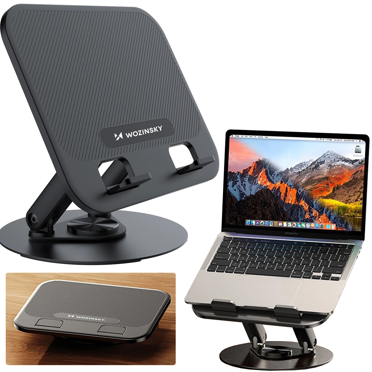 Obrotowy Uchwyt Stojak na Laptop Tablet | Składany Regulowany | Czarny