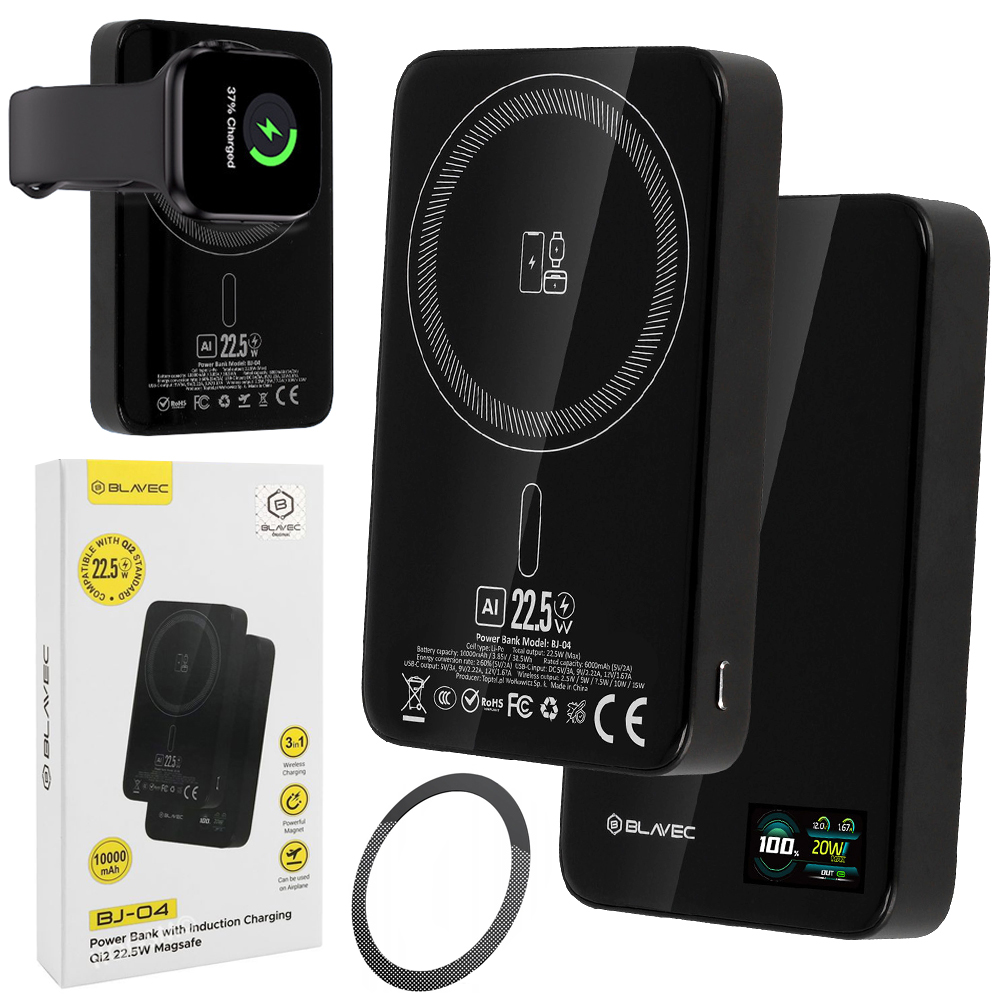 Blavec BJ-04 | Magnetyczny Powerbank 22.5W MagSafe 15W | 10000mAh | z Wyświetlaczem