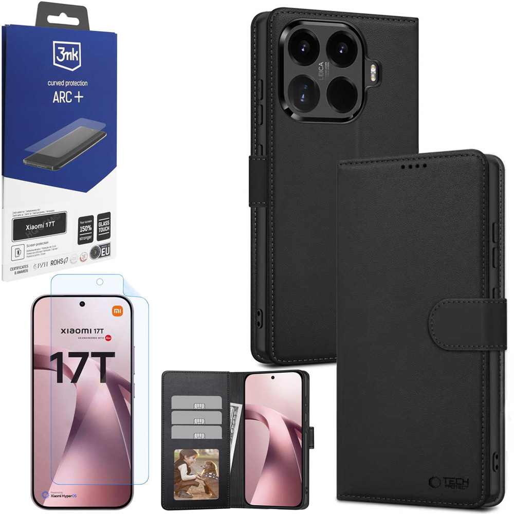 Etui z Klapką Wallet Case | Czarne +FOLIA 3mk ARC do Xiaomi 17T