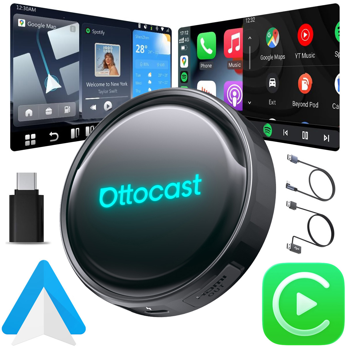 Ottocast OttoAIBox P3 Pro | Inteligentny Adapter do Samochodu z Apple CarPlay i Android Auto