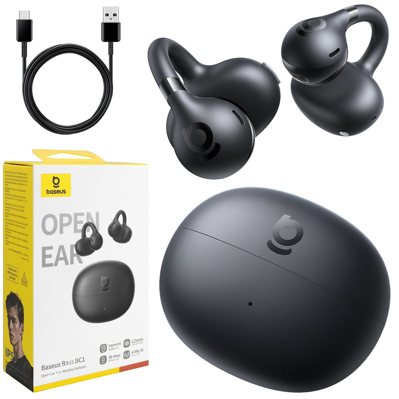 Baseus Bass BC1 | Bezprzewodowe Słuchawki Bluetooth | Douszne Open Ear | Black