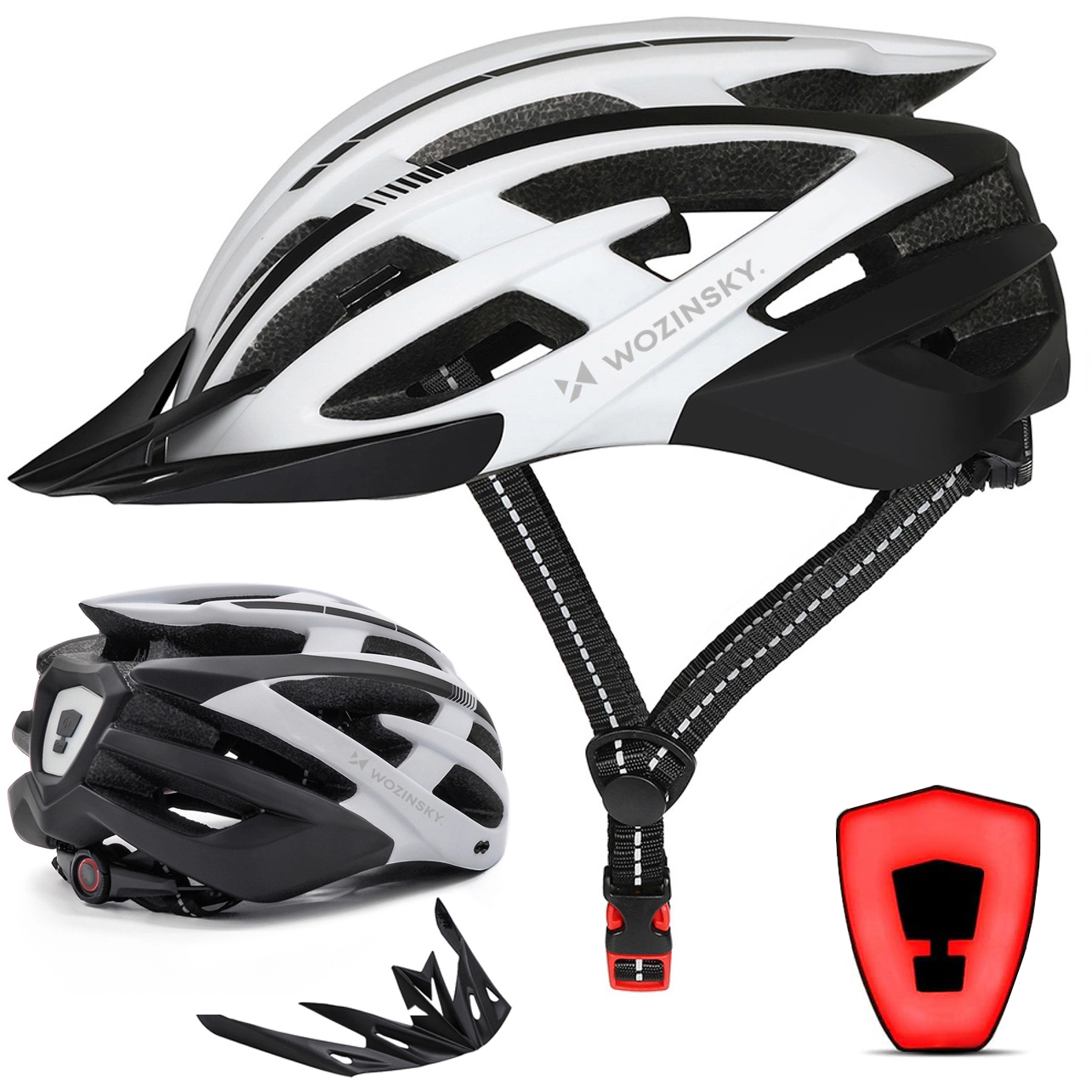 Kask Rowerowy z Odpinanym Daszkiem i Tylną Lampką LED | L 54-57cm | Biały