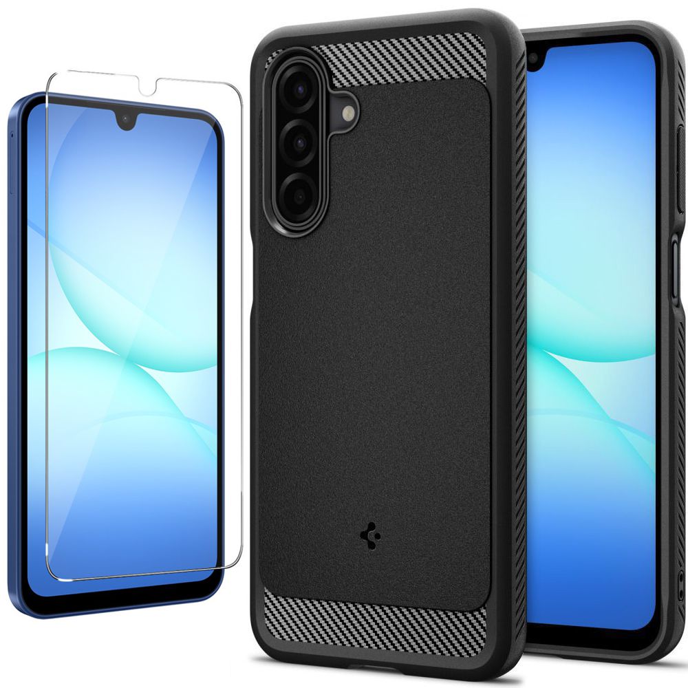 Etui SPIGEN Rugged Armor | Black + SZKŁO Spigen do Samsung Galaxy A17 LTE/5G