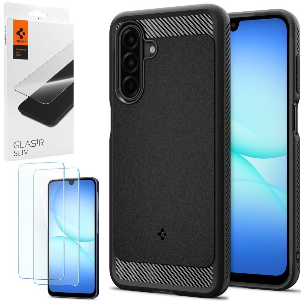 Etui SPIGEN Rugged Armor | Black + 2x SZKŁO Spigen do Samsung Galaxy A17 LTE/5G