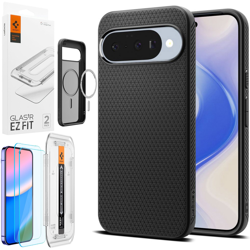 Etui SPIGEN Liquid Air PixelSnap | Matte Black + 2x SZKŁO Spigen do Google Pixel 10 / 10 Pro