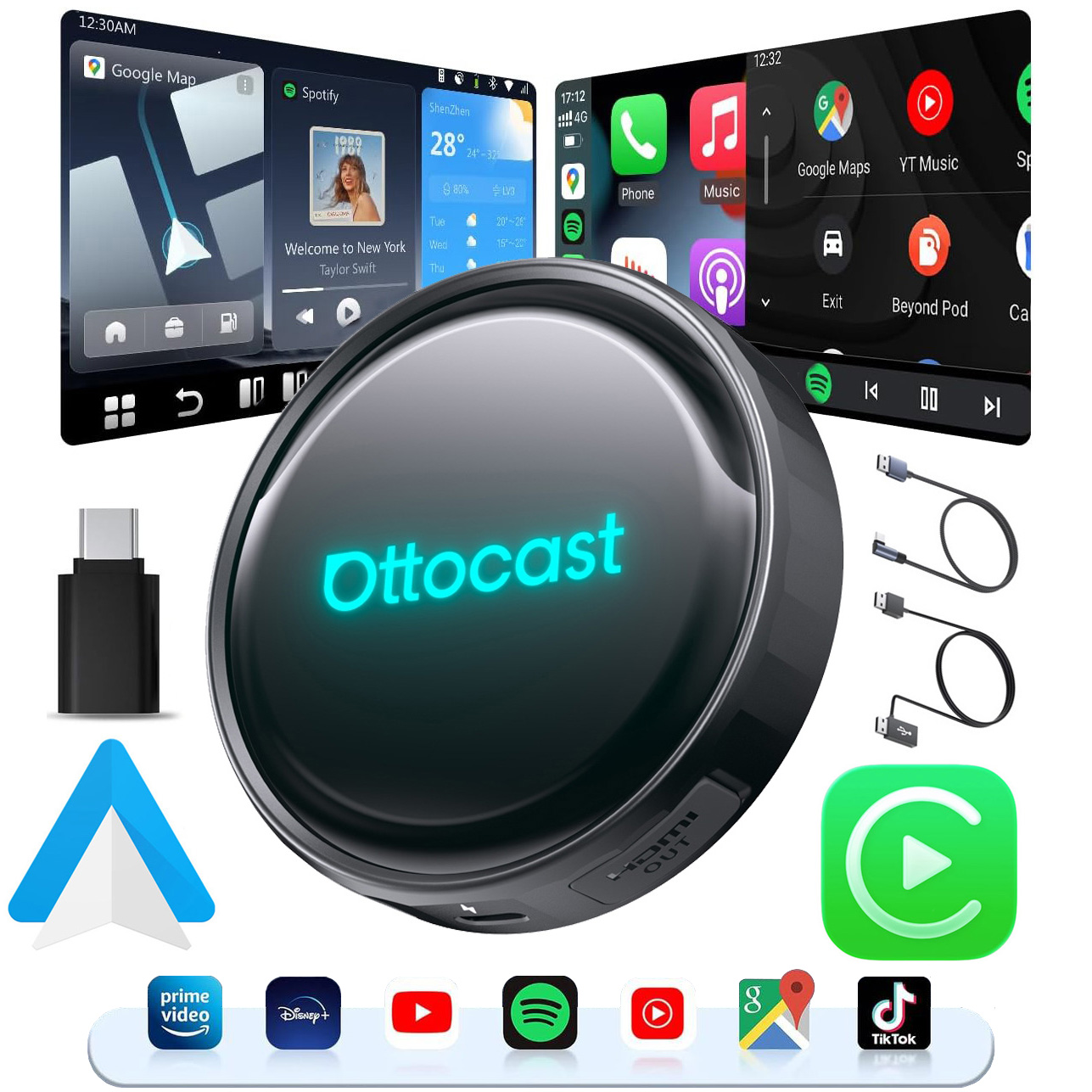 Ottocast OttoAIBox P3 Pro | Inteligentny Adapter do Samochodu z Apple CarPlay i Android Auto