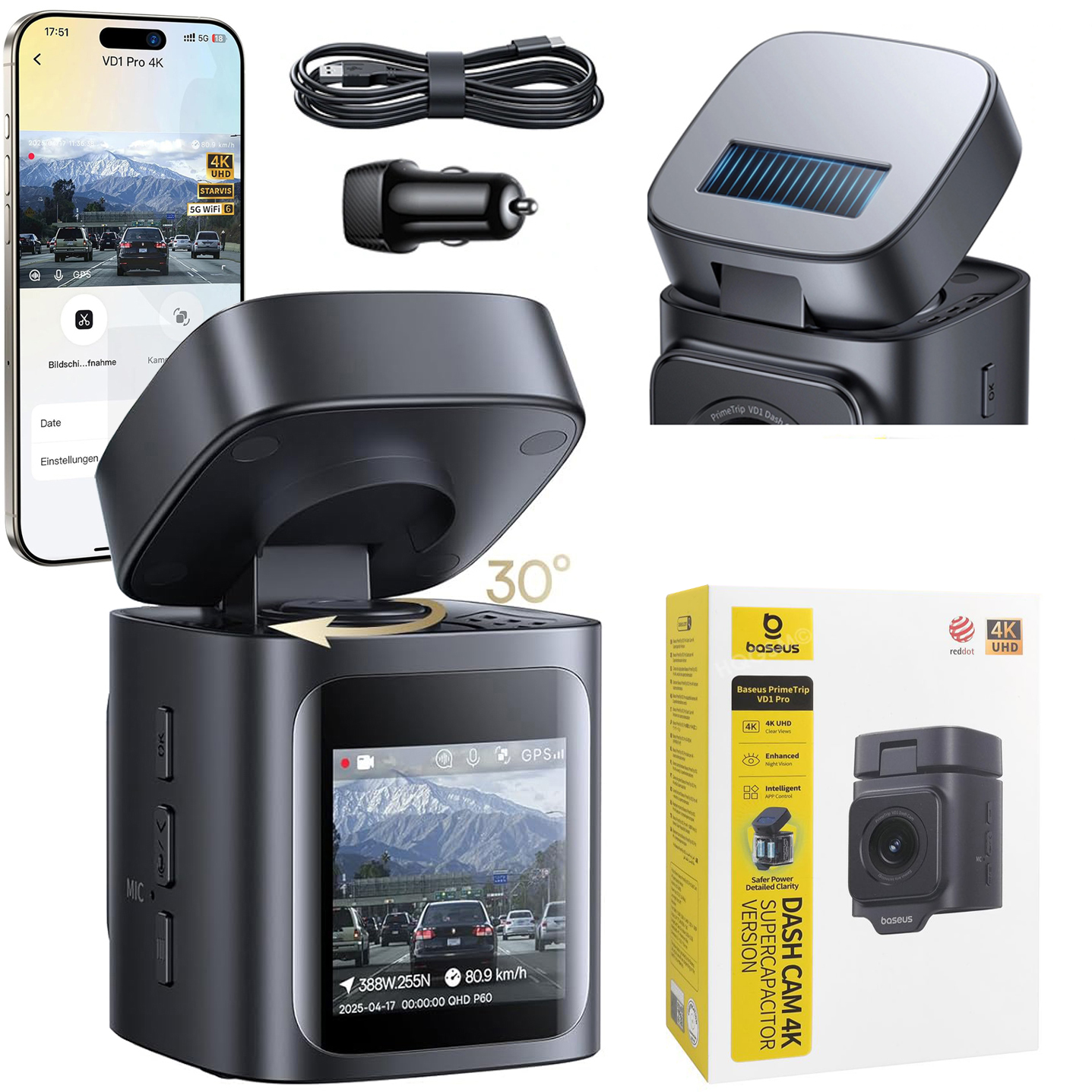 Baseus PrimeTrip VD1 Pro | Wideorejestrator Kamera Samochodowa Przód 4K UHD | GPS Wi-Fi