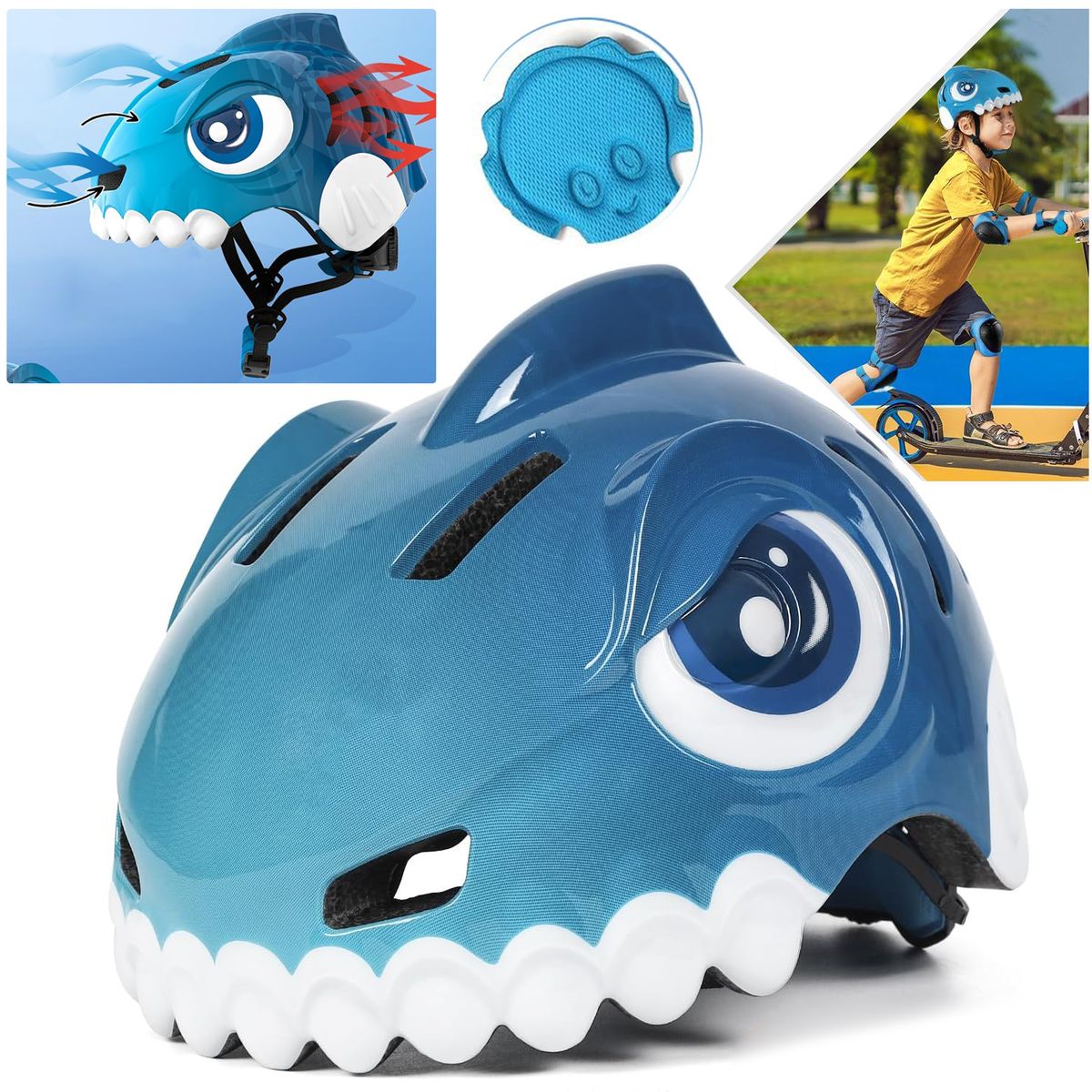 Kask Rowerowy dla Dzieci | M 52-56cm | Dinozaur Niebieski