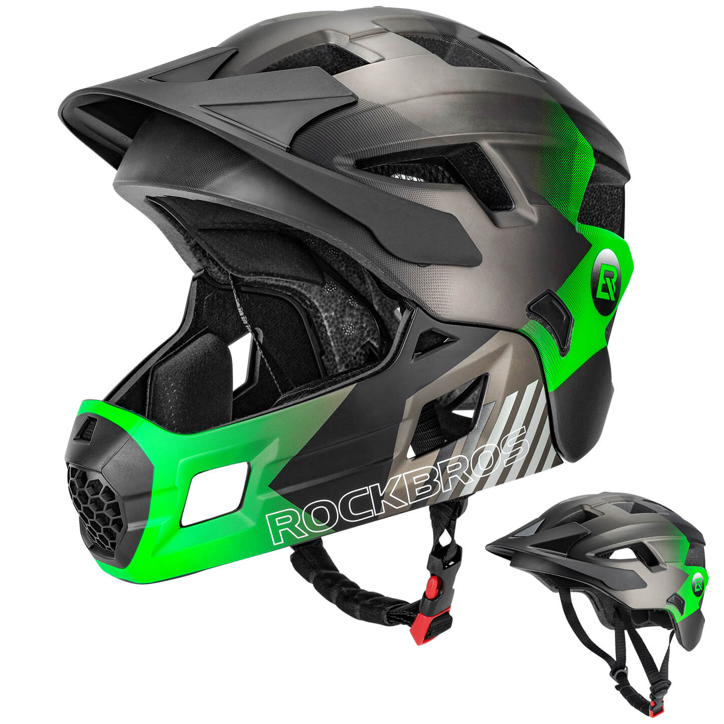 RockBros | Kask Rowerowy Full Face z Odpinaną Szczęką dla Dziecka | M 54-57cm | Green