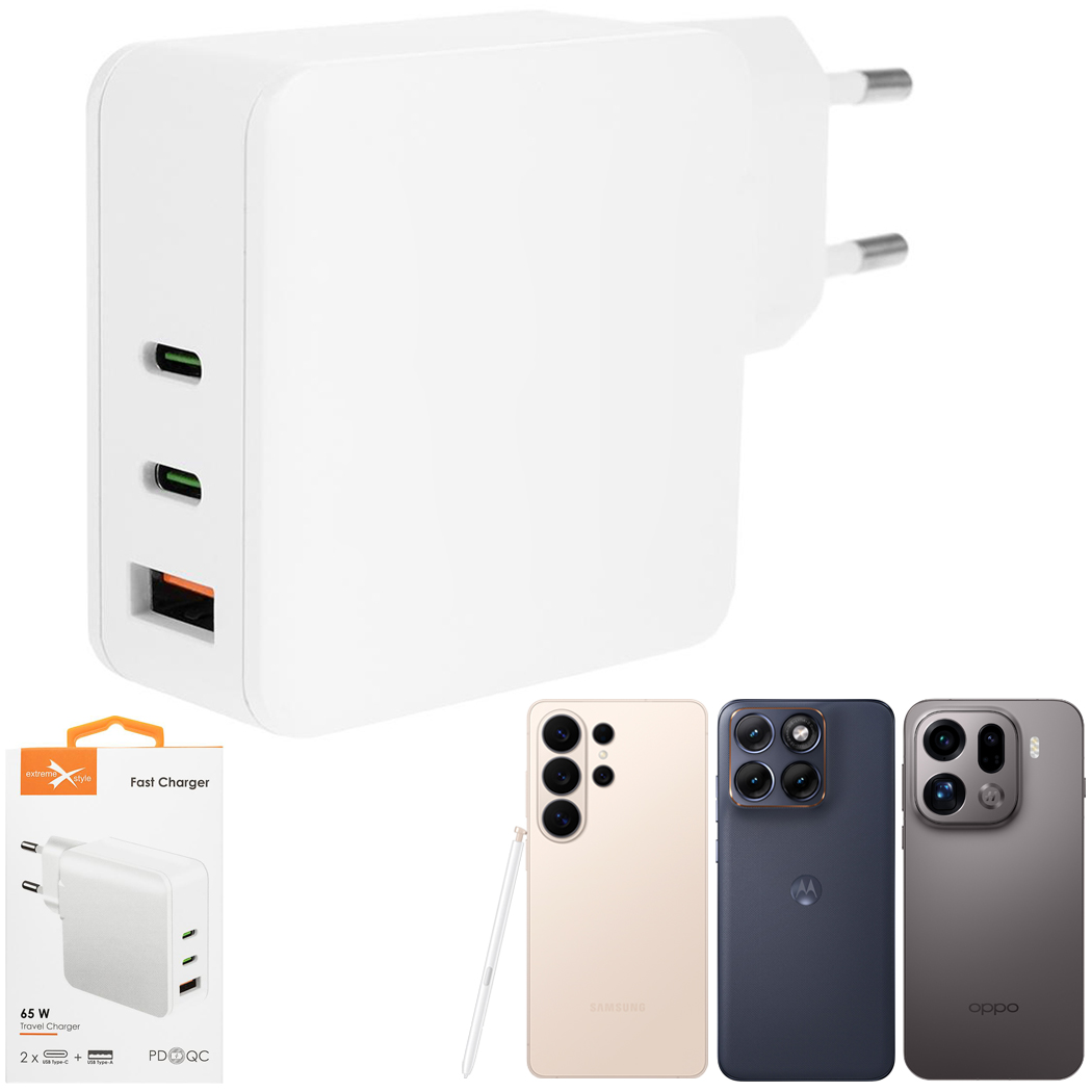 ES | Ładowarka Sieciowa 3 Porty | 2x USB-C USB-A | 65W