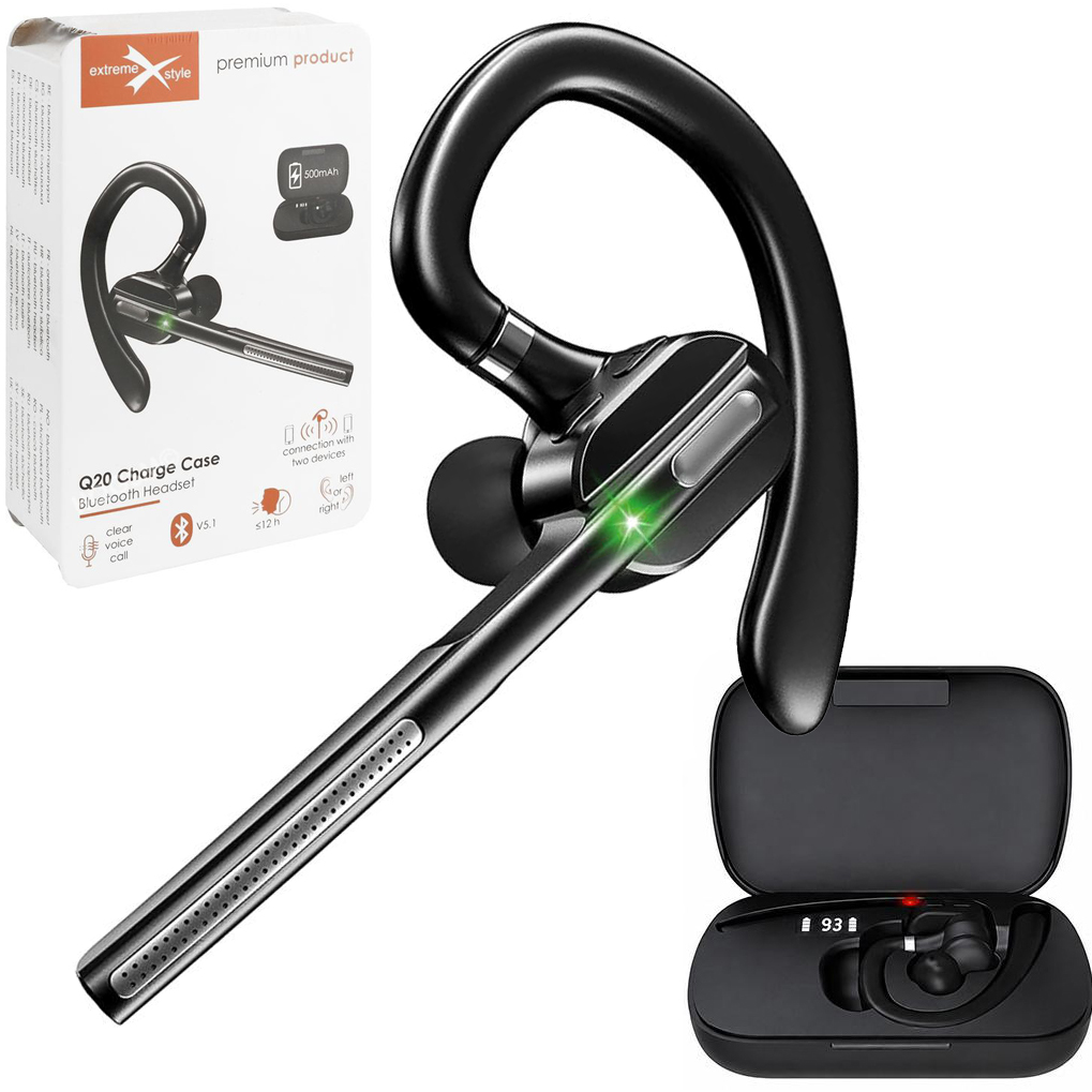 ExtremeStyle Q20 | Bezprzewodowa Słuchawka Bluetooth 5.1 | Multipoint 2 Telefony 12h+ Etui Ładujące
