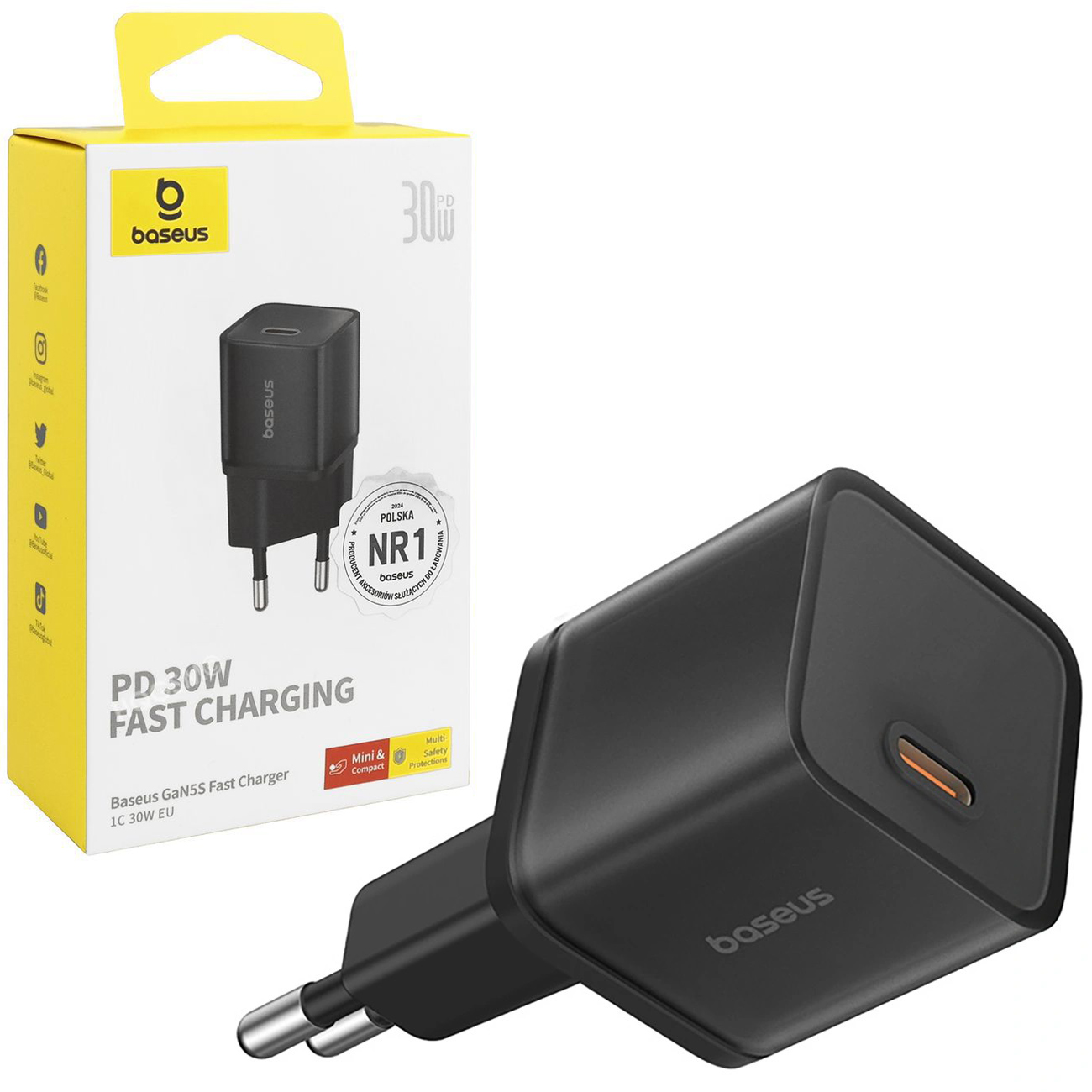 Baseus | Ładowarka Sieciowa USB-C | GaN5S 30W | Czarna