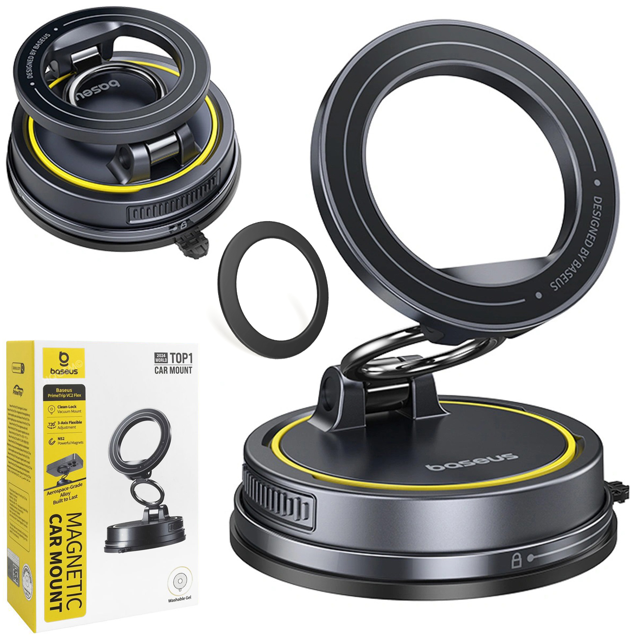 Basues VC2 Flex | Magnetyczny Składany Uchwyt Samochodowy | MagFit MagSafe Qi2 | Obrotowy