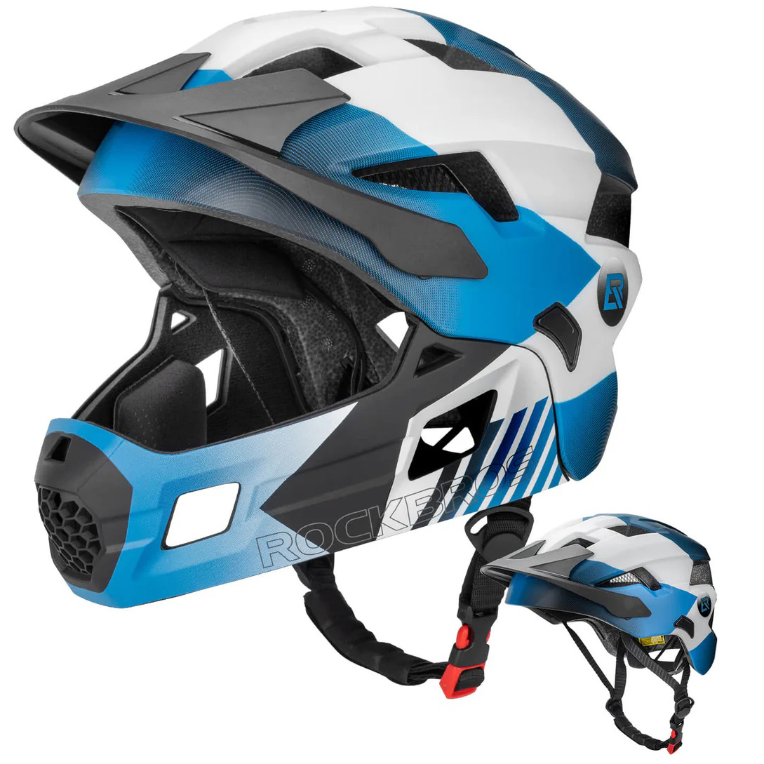 RockBros | Kask Rowerowy Full Face z Odpinaną Szczęką dla Dziecka | M 54-57cm | Blue