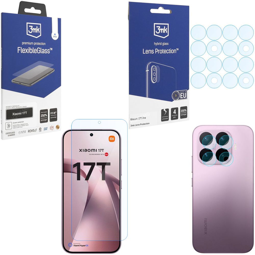 SZKŁO 3mk Flexible Glass + 4x SZKŁO na Aparat do Xiaomi 17T