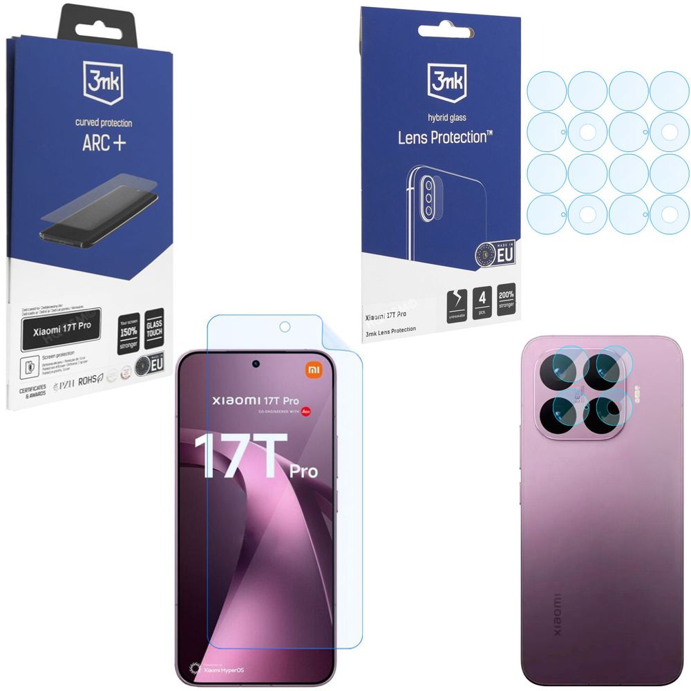 FOLIA 3mk Curved Protection ARC+ + 4x Szkło na APARAT do Xiaomi 17T Pro