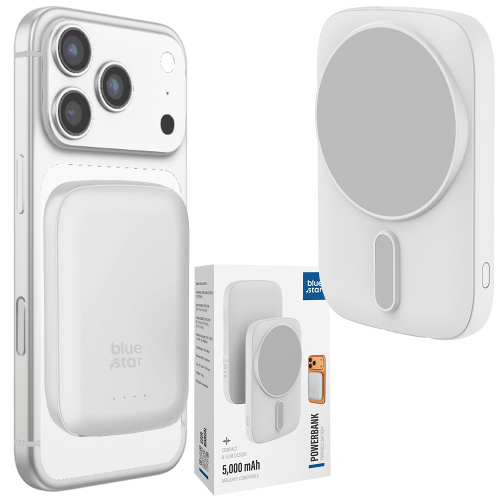 Mini Magnetyczny Powerbank PD 20W z MagSafe 15W | 5000mAh | White