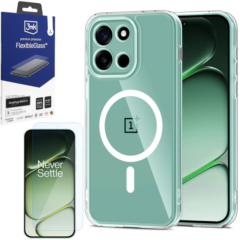 Etui Hybrydowe Magnetic Case | Clear White + SZKŁO 3mk do OnePlus Nord 6