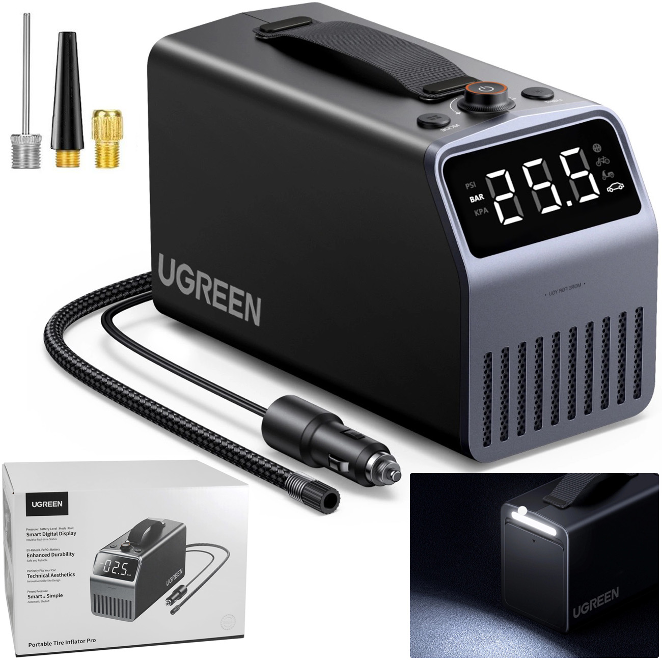 Ugreen | Kompresor Samochodowy Bezprzewodowy z Akumulatorem 4500mAh 12V | 150PSI 30l/min