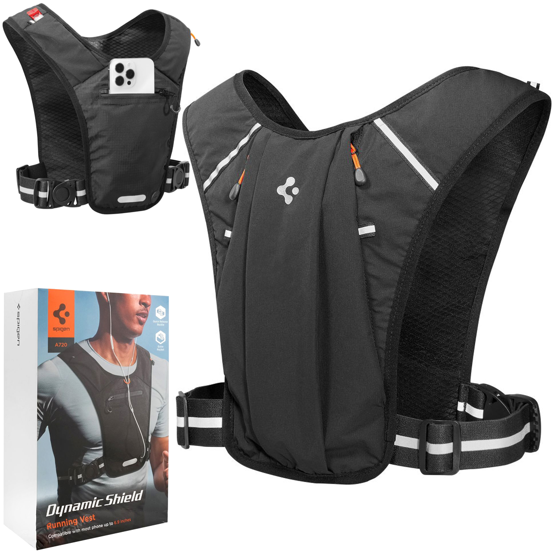 Spigen Running Vest | Kamizelka do Biegania | Odblaskowa Lekka z Kieszeniami | Szelki na Softflask Bukłak | M-L