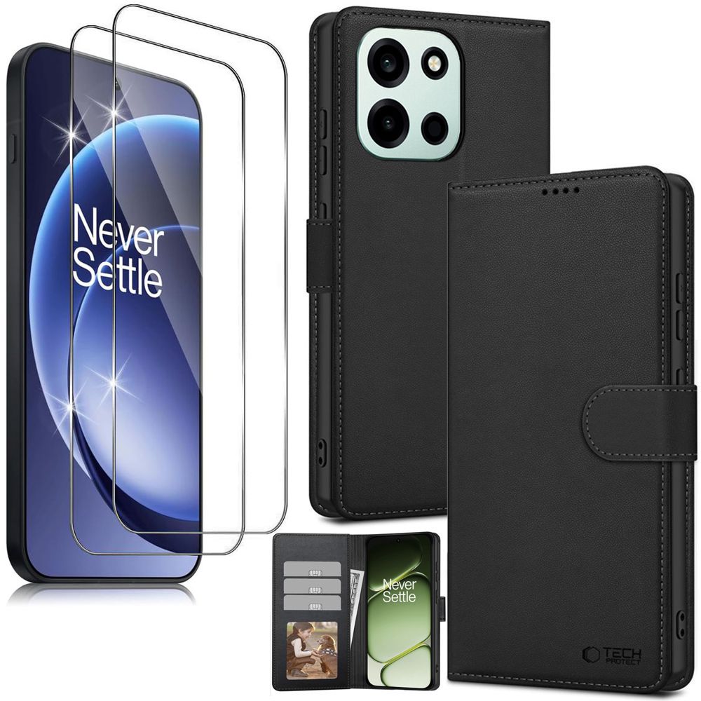 Etui z Klapką Wallet Case | Czarne + 2x SZKŁO 5D do OnePlus Nord 6