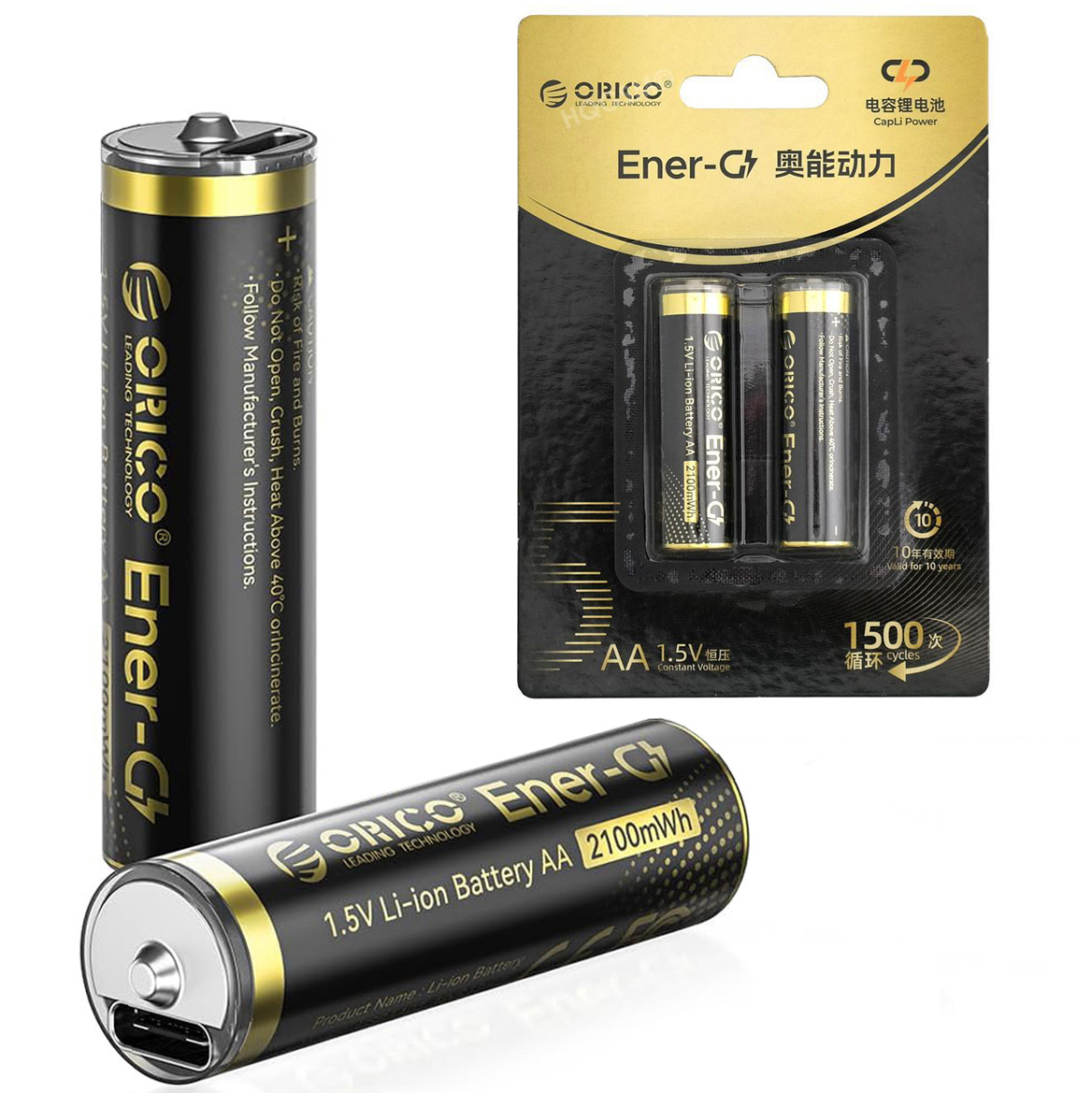 2x Orico Baterie Akumulatorki AA | 2100mWh Li-ION 1.5V z portem USB-C