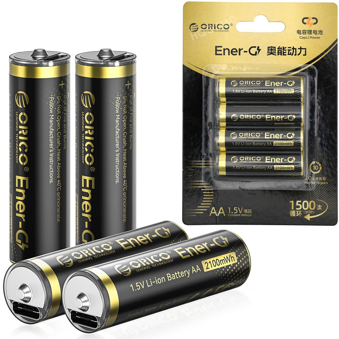 4x Orico Baterie Akumulatorki AA | 2100mWh Li-ION 1.5V z portem USB-C
