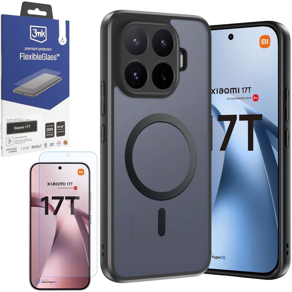 Etui Hybrydowe Magnetic Case | Matte Black + SZKŁO 3mk Flexible Glass do Xiaomi 17T