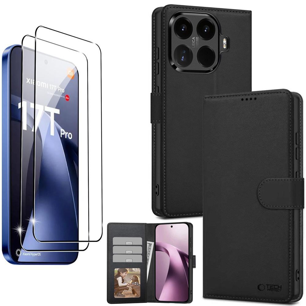 Etui z Klapką Wallet Case | Czarne + 2x SZKŁO 5D do Xiaomi 17T Pro